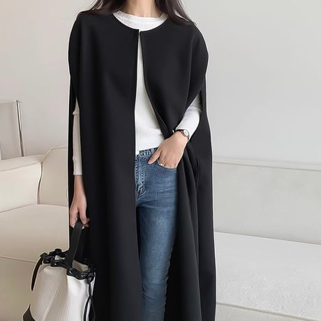 no collar cape slit long coat /3color　NK2124
