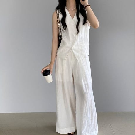 back ribbon gilet & pants set up /2color　NK1825