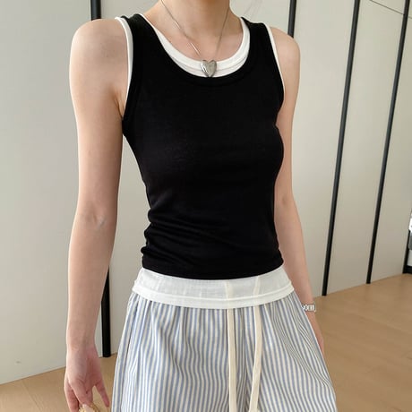layered rib tight tanktop /5color　NK2236