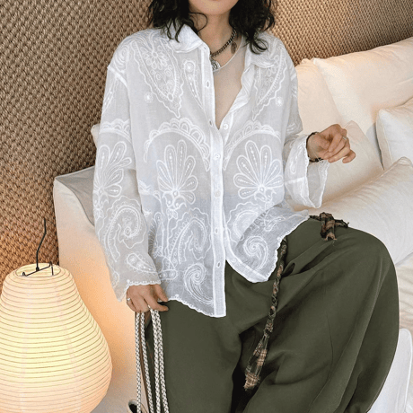 embroidery lace relaxed shirt　NK2239