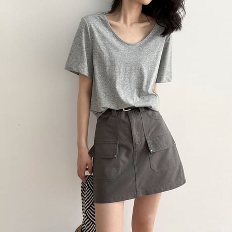 slub cotton u-neck t-shirt /7color　NK1804