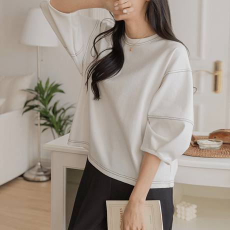 puff sleeve contrast stitch cutsew　NK2172