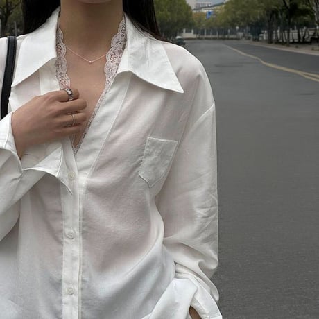 lace trim tencel long shirt /2color　NK2274