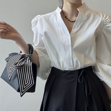 volume sleeve band collar blouse /2color　NK1945