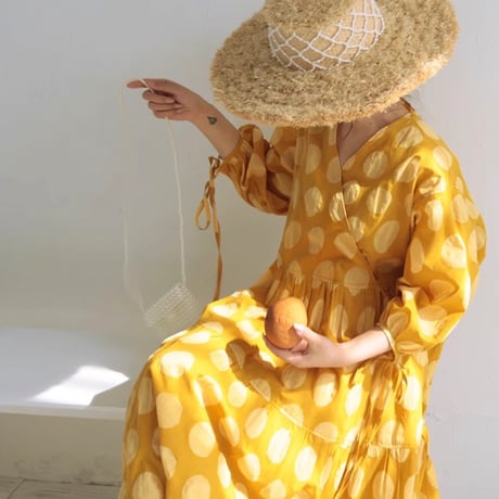 yellow polka dot midi dress　NK1780