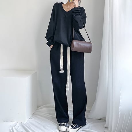 v-neck volume sleeve pullover /2color　NK1975