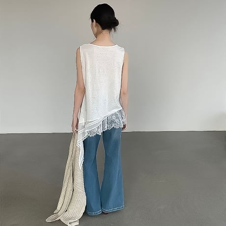 asymmetric lace layered tank top /2color　NK2192