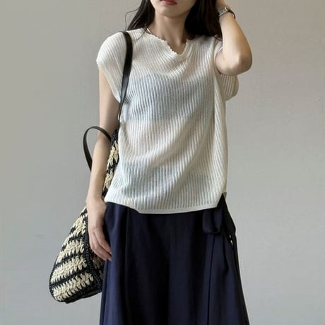 v-neck sheer summer knit /4color　NK1818