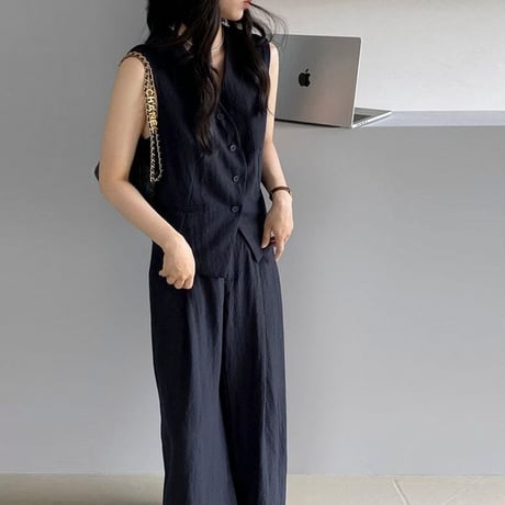 back ribbon gilet & pants set up /2color　NK1825