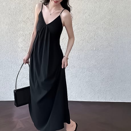 v-neck bust detail cami dress /2color　NK2264