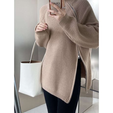 side zip high neck knit ／4color　NK1331