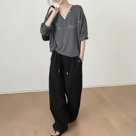 drawstring wide pants /4color　NK2365