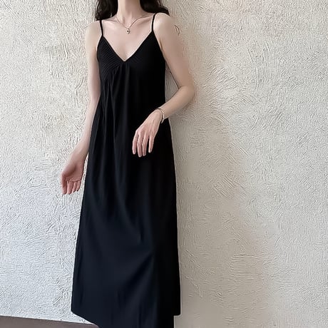 v-neck bust detail cami dress /2color　NK2264