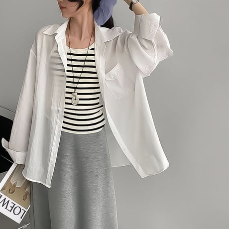 sheer shirt and border camisole set /2color　NK2280