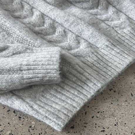 slit collar cable knit pullover /2color　NK2061