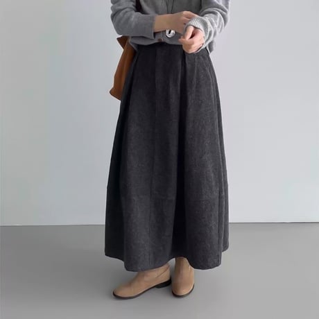 wool blend tuck long skirt　NK2086