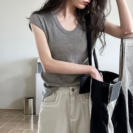 french sleeve u-neck knit top /4color　NK2203
