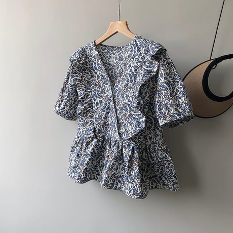 ruffle peplum floral blouse　NK2179