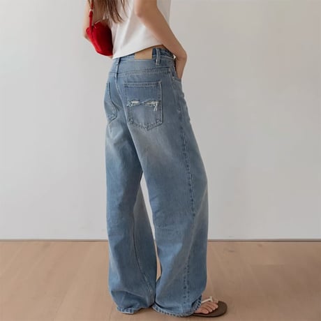 back damage wide denim /2color　NK2209