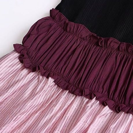 sleeveless colorblock gathering dress /2color　NK2326