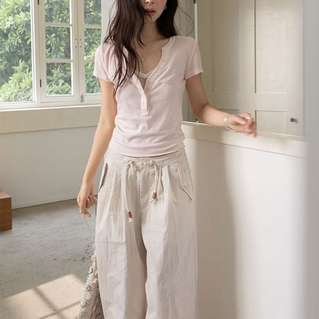 henley neck short sleeve t-shirt /3color　NK2364