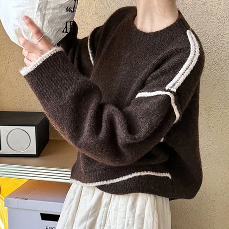 drop shoulder piping knit /4color　NK1696