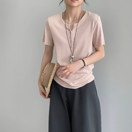 henley neck relaxed tee /5color　NK2247