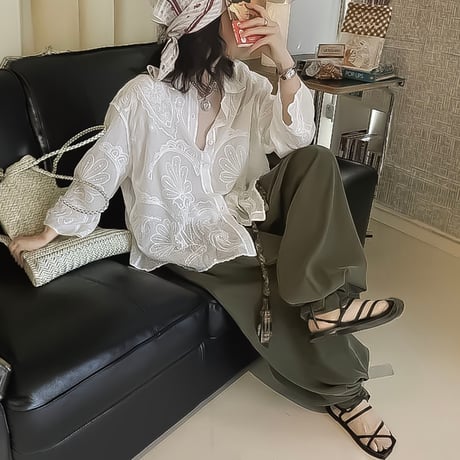 embroidery lace relaxed shirt　NK2239