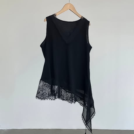 asymmetric lace layered tank top /2color　NK2192