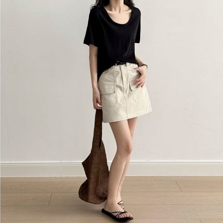 slub cotton u-neck t-shirt /7color　NK1804