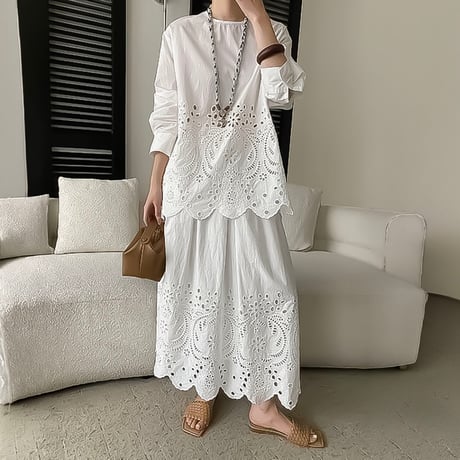 eyelet lace scallop hem set-up　NK2307