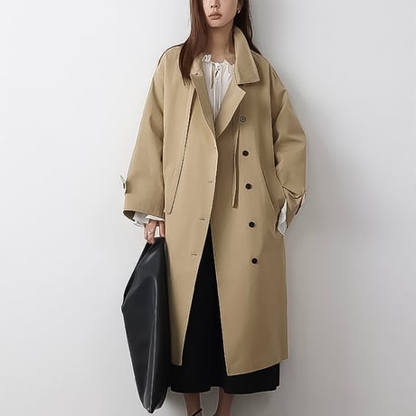 relaxed stand collar long coat /3color　NK2189