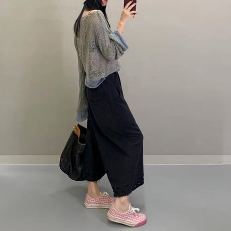 distressed wideleg sweatpants /2color　NK1752