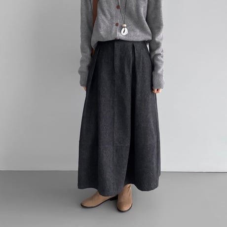 wool blend tuck long skirt　NK2086