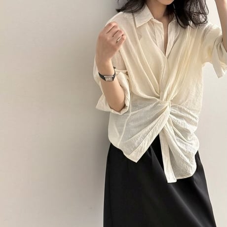 waist twist long sleeve shirt /2color　NK1806