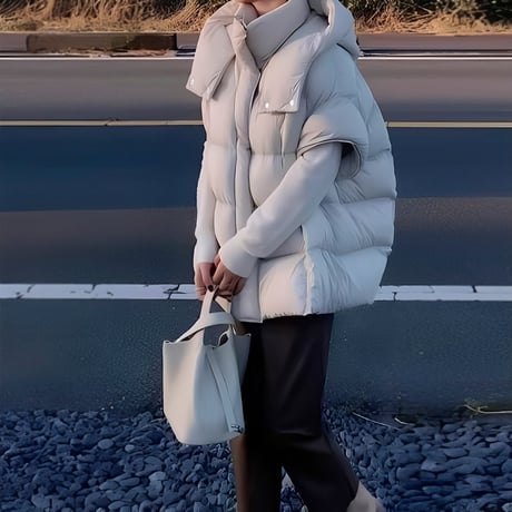 hooded volume down vest /2color　NK2093