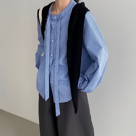 stripe bow tie volume shirt 　NK2299