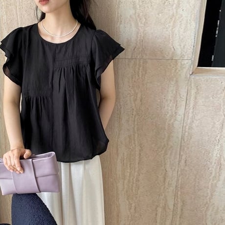 tiered flutter sleeve blouse /2color　NK1842