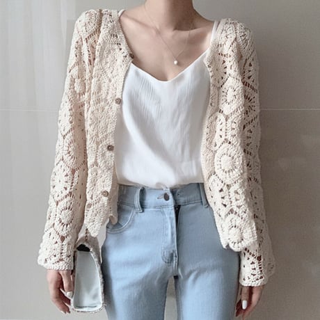 flower design summer knit cardigan /2color　NK1352