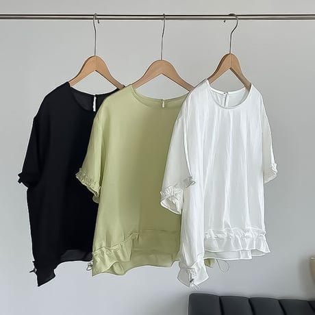 frill hem drawstring blouse /3color　NK2378