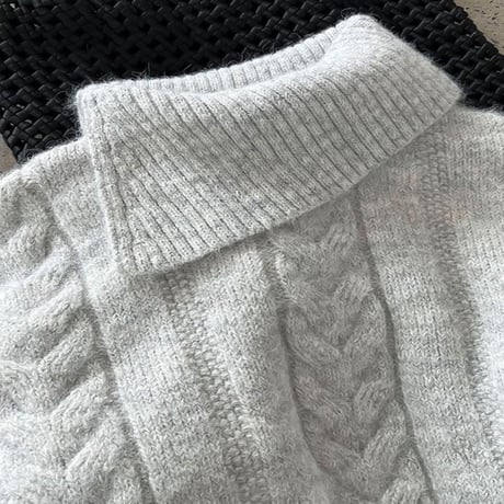 slit collar cable knit pullover /2color　NK2061