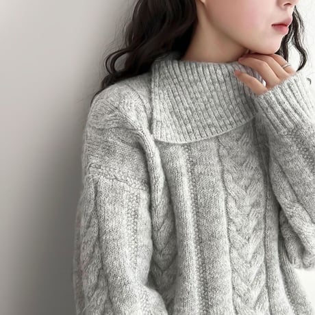 slit collar cable knit pullover /2color　NK2061
