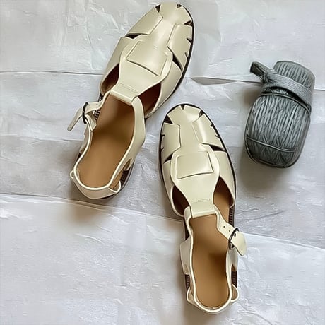 woven strap leather flat sandals /3color　NK2242