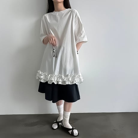 ruffle hem relaxed cotton tunic /2color　NK2246