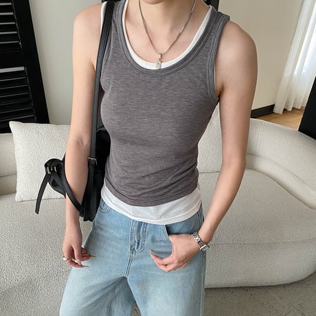 layered rib tight tanktop /5color　NK2236