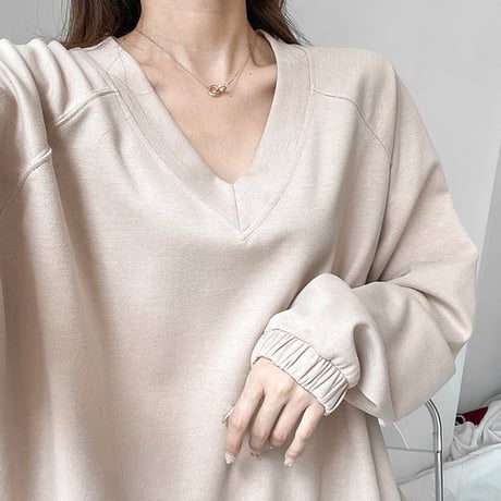 v-neck volume sleeve pullover /2color　NK1975