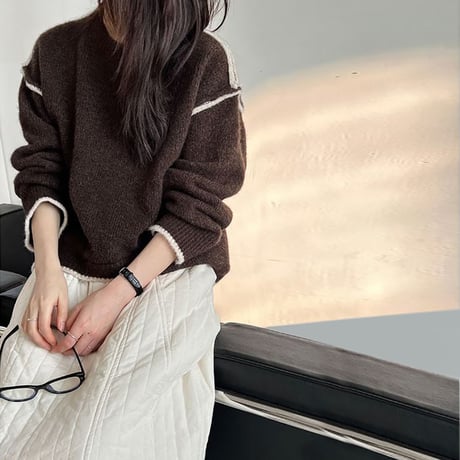 drop shoulder piping knit /4color　NK1696