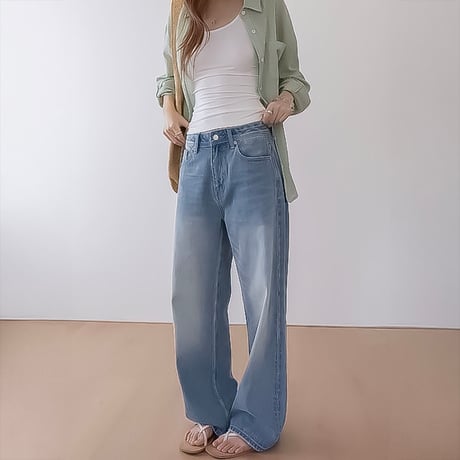 back damage wide denim /2color　NK2209