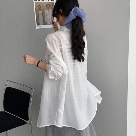 sheer shirt and border camisole set /2color　NK2280
