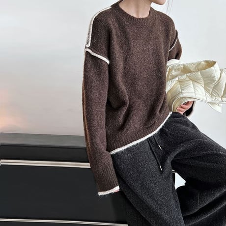 drop shoulder piping knit /4color　NK1696